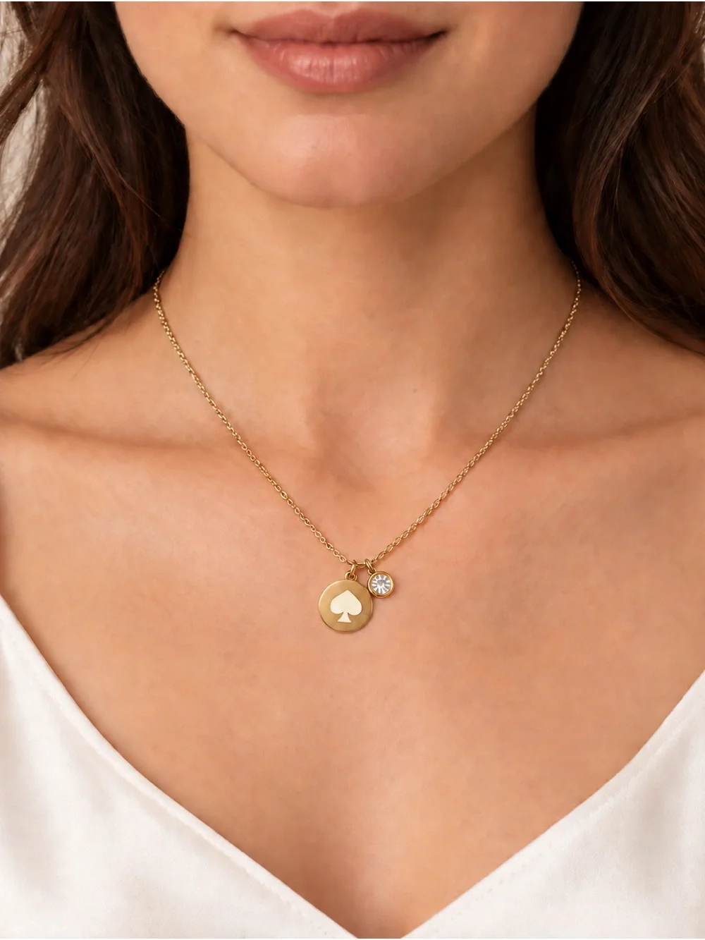 Kate Spade Spot the Spade Gold Tone Disc & Crystal Charm Necklace